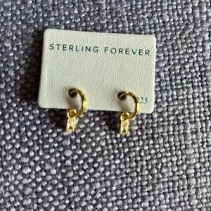 new sterling forever .925 gold tone tiny hoops with dangly gem delicate